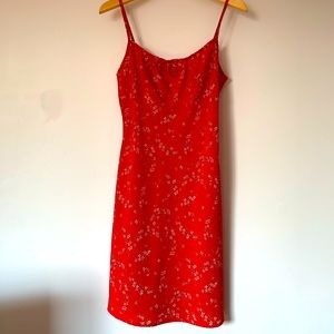 Red slip dress